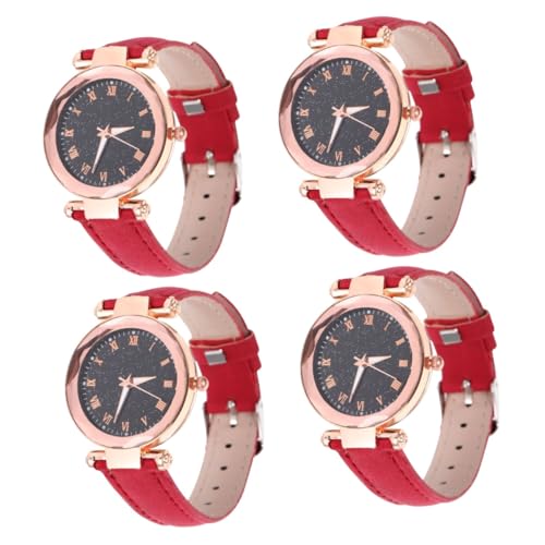 Amosfun 4 Stücke Elegante Frauen Uhr Uhren Mädchen Armbanduhr Modische Freizeit Uhr Leder Band von Amosfun