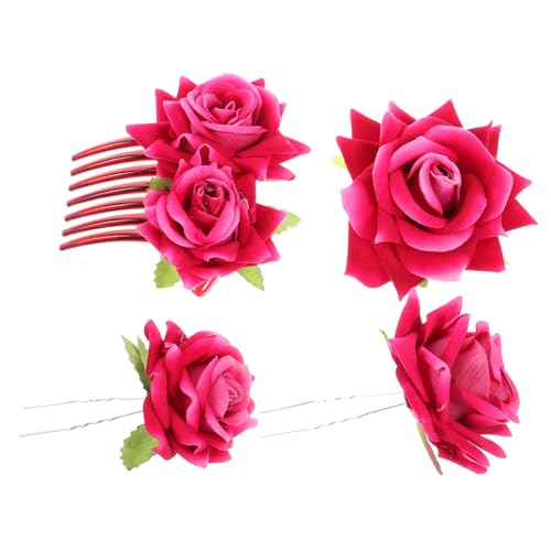 Amosfun 4 Stück Simulierte Rose Haarnadel Brosche Haarschmuck Corsage Dual-purpose Schmuck Kopfschmuck Schmuck Braut Hochzeit Kopfschmuck (rosenrotes Set) Blumenhaarnadel Modellieren von Amosfun