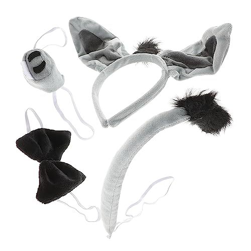 Amosfun 4 Stück Esel-stirnband-set Damen-stirnband Halloween-kostüme Für Erwachsene Eselsohren Und Schwanz Halloween-esel-kostüm Tiere Verkleiden Sich Nase Fräulein Flanell Kleidung Schal von Amosfun