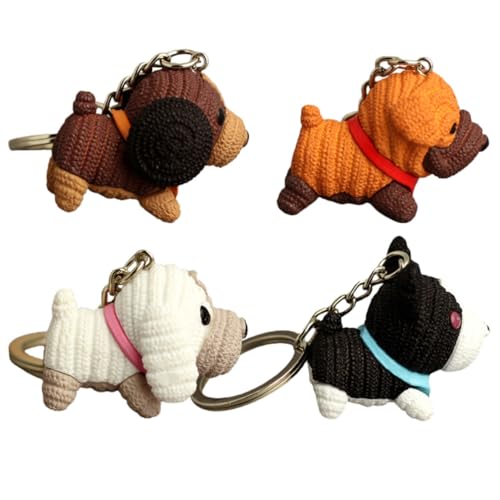 Amosfun 4Pcs Gestrickte Welpen Keychain Cartoon Hund Anhänger Schlüsselring Auto Schlüssel Halter Tasche Geldbörse Rucksack Hängen Charme Decor Party Favor für Kinder Freund von Amosfun