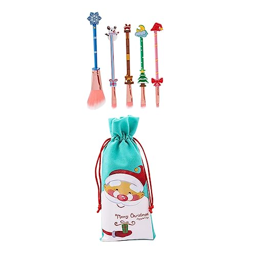 Amosfun 5St Make-up Pinsel Make-up-Set Weihnachts-Kosmetik-Tools Bürste werkzeug Rougepinsel für Mädchen Make-up-Accessoire Handlich Zubehör Tasche mit Kordelzug einstellen Frau Metall von Amosfun