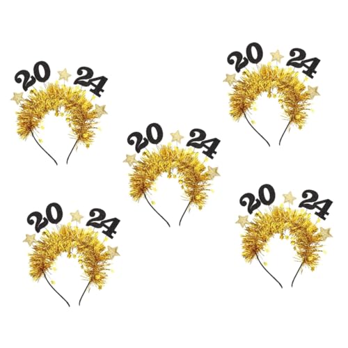 Amosfun 5St 2024 Stirnbänder Stirnband haar zubehör Haarschmuck für Jahr Glitzer-Stirnbänder für Damen und Hüte für Kinder goldene Weihnachtsdekorationen Pop Kopfbedeckung von Amosfun