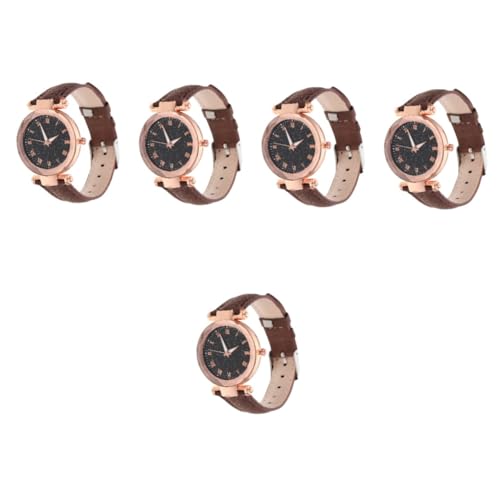 Amosfun 5stücke Damen Armbanduhr Mit Verstellbarem Lederarmband Modische Uhr Mit Römischem Ziffernblatt Elegantes Design Für Freizeit Und Büro Für Mädchen Und Frauen von Amosfun