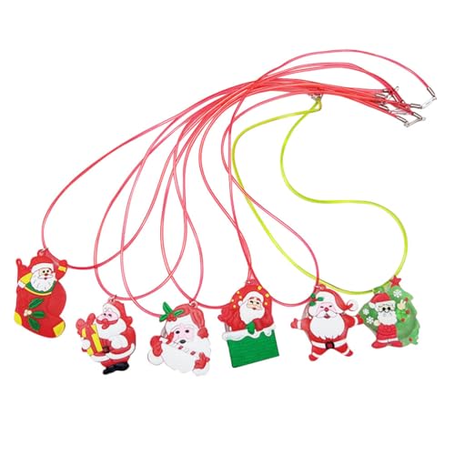 Amosfun 6 Stücke LED Weihnachten Halskette Weihnachtsmann Anhänger mit Licht Nikolaus Kettenanhänger Schmuck Kette Anhänger Halsschmuck für Kinder Mädchen Damen - Zufällig von Amosfun