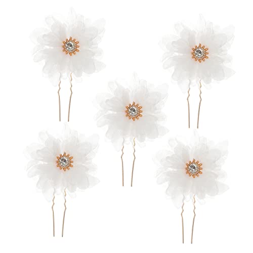 Amosfun 6st Braut Haarspangen Mit Blumen Hochzeitskopfschmuck Für Die Braut Haarklemme Haarschmuck U-förmige Haarnadel Hochzeit Kopfschmuck Haargabel Garn Perle Zinklegierung von Amosfun