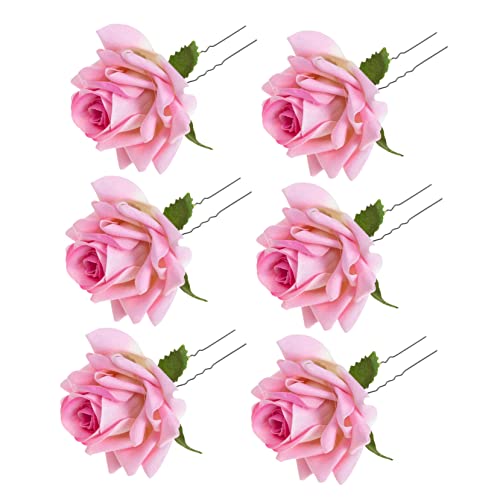 Amosfun 6st Rose Haargabel Frauen Haare Haarfarbe Roségold Haarschmuck Hochzeitskopfschmuck Für Die Braut Blumen-haarnadel Haarklammer Haarkamm Legierung Brautjungfer Falten Bobby von Amosfun