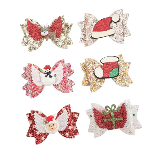 Amosfun 6st Schleife Haarnadel Glitzer-haarschmuck Fotogeschenk Haarschmuck Für Kinder Weihnachts-alligator-haarspangen Weihnachtskopfschmuck Haarnadeln Als Weihnachtsgeschenk Ausgabekarte von Amosfun