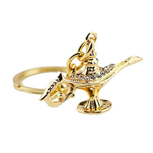 Amosfun Aladdin Lampe schlüsselbund Genie magische Lampe schlüsselanhänger tür autoschlüsselanhänger Kette Ring taschenanhänger für männer Frauen Weihnachten neujahrsgeschenk (golden) von Amosfun