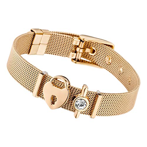 Amosfun Armband Damen Mesh Edelstahl Rosegold Schmuck Frauen Charms Strass Herz Armband Geschenk für Valentinstag Neujahr Hochzeit Gburstage von Amosfun
