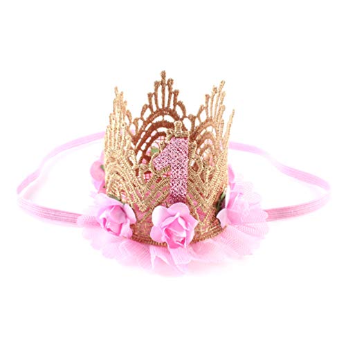 Amosfun Baby Geburtstag Krone Blume Prinzessin Tiara Stirnband 1. Geburtstag Hut Party Haarbänder Haarschmuck für Geburtstag Baby Dusche Party Liefert (Hellrosa) von Amosfun