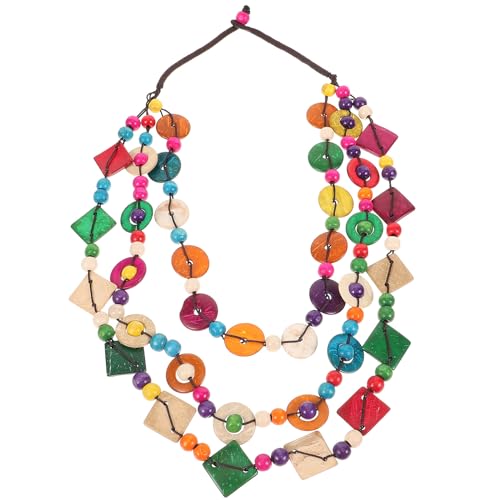 Amosfun Frauen Halskette strandketten Boho-Halsband holzperlen wooden beads hawaiianische kleider für damen Damenkleider Böhmischer Schmuck Retro-Halskette Hülse das Gold von Amosfun