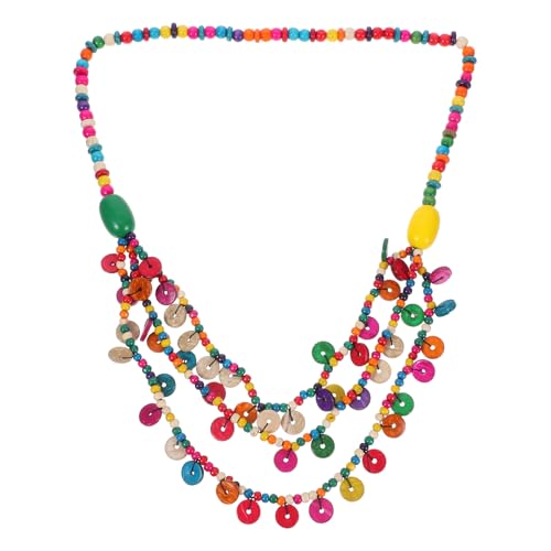 Amosfun Bunte Holzperlen Halskette - LäNgliche Boho Kette Aus Kokosnussschale FüR Damen Ideal FüR Party Und Alltag Einzigartiges Geschenk FüR Frauen von Amosfun