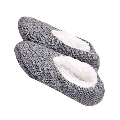Amosfun Fuzzy Zopfmuster Slipper Socken rutschfest Leichte Hausschuhe Flauschige Socke 1 Paar Hellgrau Größe 39-42 von Amosfun