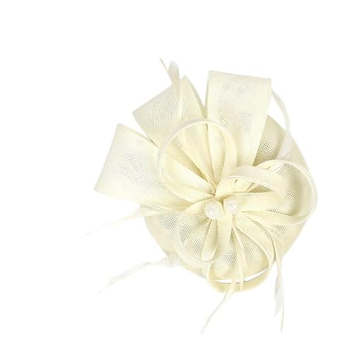 Amosfun Mesh-haarspange Mesh-fascinator-mütze Derby-mützen Für Damen Haarschmuck Für Frauen Hochzeit Haarband Stylische Stirnbänder Für Damen Beige Teehut Brautjungfer Charme Feder von Amosfun