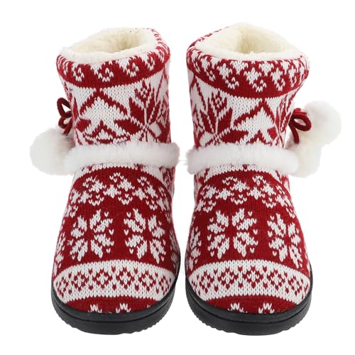 Amosfun Plus Schuhe Stiefel Pom-pom-stiefel Sockenschuhe Für Damen Rote Stiefeletten Plüschschuhe Stiefel Bequeme Hausschuhe Für änner Fuzzy-boot-slipper Warm Halten Mann Bommel von Amosfun