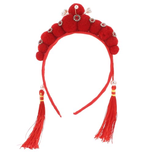 Amosfun Rotes Pompom-stirnband Stirnband Im Chinesischen Opernstil Damen-stirnband Traditionelles Chinesisches Neujahrs-accessoire Haarband Für Die Bühne von Amosfun