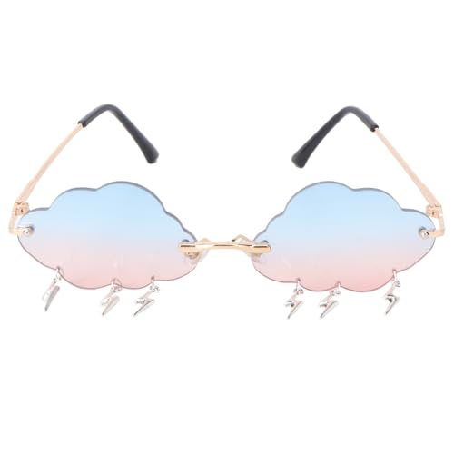Amosfun Randlose Sonnenbrille UV-Schutz Sonnenbrille mit Wolkenform Und Blitz Neuheit Brille Flieger Sonnenbrille Brille für Frauen Ma Outdoor Beach von Amosfun