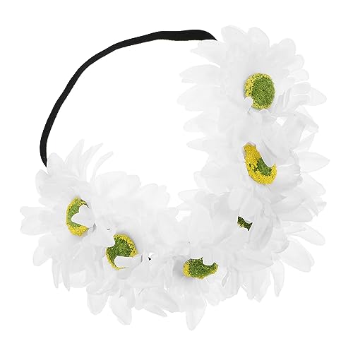 Amosfun Sonnenblumen-stirnband Kinderring Fingernägel Haarband Blumenhaarteil Kompression Gesichtsschwämme Frauen-stirnband Boho-haarschmuck Sommerkranz Elastisch Damen Zubehör Stoff Weiß von Amosfun