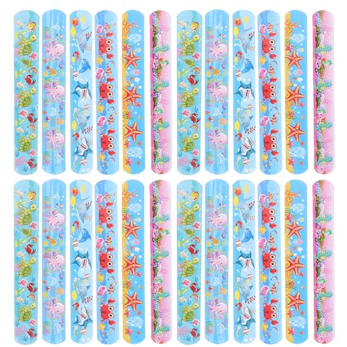 Amosfun Spielzeug Tier- Armband 24pcs Slap Armb?nder Cartoon Marine Life Slap Bands für Kinder zuf?lliges Tiermuster Hawaiianische Schlagarmb?nder Strandspielzeug von Amosfun