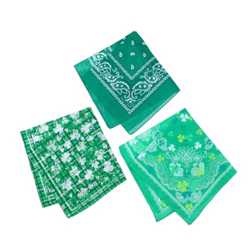 Amosfun St. Patrick's Day Stirnband Schal Baumwolle Kleeblatt Druck Quadrate Stirnband Set Deko Schal für Festival Party 3 Stück von Amosfun