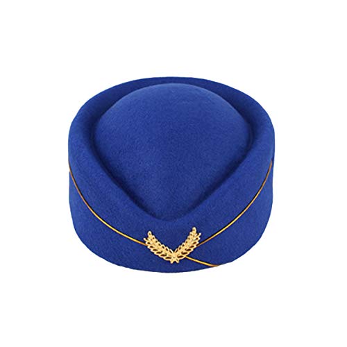 Amosfun Stewardess Hut Wolle Mütze Flugbegleiter Hut Teardrop Fascinator Cocktail Hut für Musikalische Leistung Cosplay Kostüm Zubehör Größe M (Blau) von Amosfun