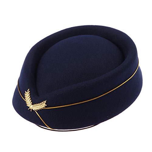 Stewardess Hut Wolle Mütze Flugbegleiter Hut Teardrop Fascinator Hut für Musikalische Leistung Cosplay Kostüm Zubehör Größe M (Marineblau) von Amosfun