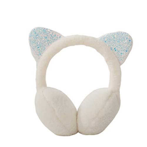 Amosfun Tier Ohrenschützer Glitter Pailletten Gemütliche Katze Ohr Geformt Ohr Wärmer Abdeckung Kätzchen Cosplay Phantasie Kleid Stirnband Headwear für Mädchen Jungen Kinder Weiß von Amosfun