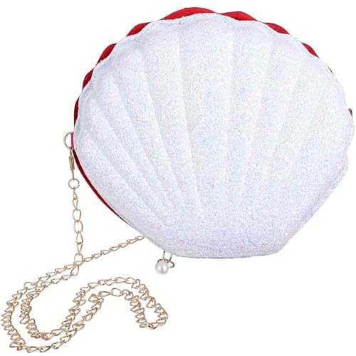 Amosfun Shell Crossbody Bag FüR Damen - Muschelform UmhäNgetasche Mit Abnehmbarer Metallkette Perfekt FüR Party Und Alltag Stilvolles Pu-Material in Weiß GroßE KapazitäT FüR Handy Und Kleine GegenstäN von Amosfun