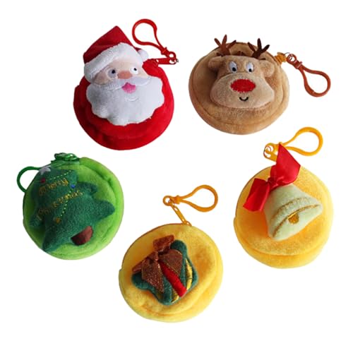 Amosfun Weihnachten Münze Geldbörsen Plüsch Weihnachten Ändern Geldbörse Münze Tasche Mini Brieftaschen Candy Container Weihnachten Baum für Schlüssel Ändern 5Pcs von Amosfun
