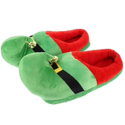 Amosfun Weihnachtselfen Hausschuhe Gemütliche Pelzige Winter Hausschuhe Plüsch Weichen Warmen für Urlaub Weihnachten Santa Kostüm Frauen Männer 1 Paar Größe 41-47 Grün von Amosfun