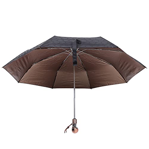 Amosfun Winddichter Reiseschirm mit Totenkopf Kopf Griff Faltbarer UV Regenschirm Schutz Sonne Regen Reiseschirm Kompakter Autoschirm für Damen Herren Schwarz, goldfarben, 33x5.5cm, von Amosfun