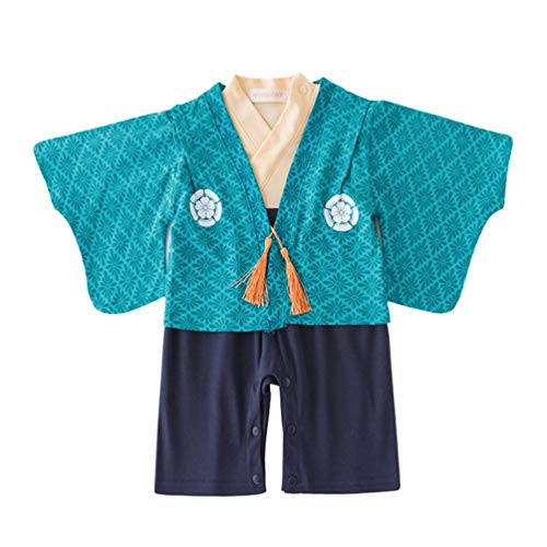Amosfun japanischer Kimono-Strampelanzug für Neugeborene und Kleinkinder, japanischer Schlafanzug für Jungen, Kimono-Kostüm mit blauem Mantel Gr. 80 cm, Bild 1 von Amosfun