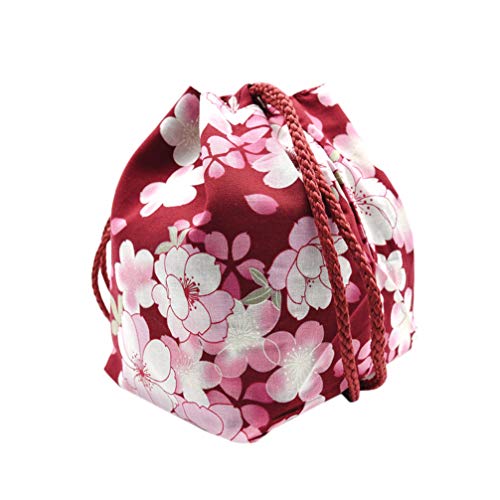 Amosfun schmuckbeutel Tasche japanischen Kimono Print Kordelzug geldbörse kirschblütengeschenk Tasche Kosmetiktasche für Frauen mädchen würfel halsketten Ohrringe armbänder (weinrot) von Amosfun