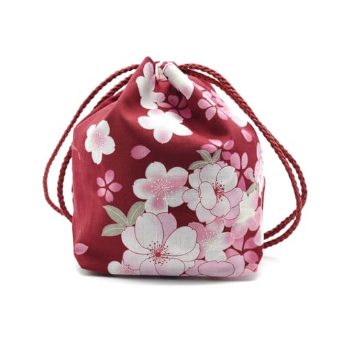 Amosfun schmuckbeutel Tasche japanischen Kimono Print Kordelzug geldbörse kirschblütengeschenk Tasche Kosmetiktasche für Frauen mädchen würfel halsketten Ohrringe armbänder (weinrot) von Amosfun