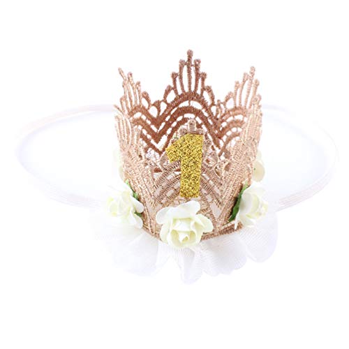 Baby Geburtstag Krone Prinzessin Tiara Stirnband 1. Geburtstag Hut Party Haarbänder Haarschmuck für Geburtstag Baby Party Liefert (Beige) von Amosfun