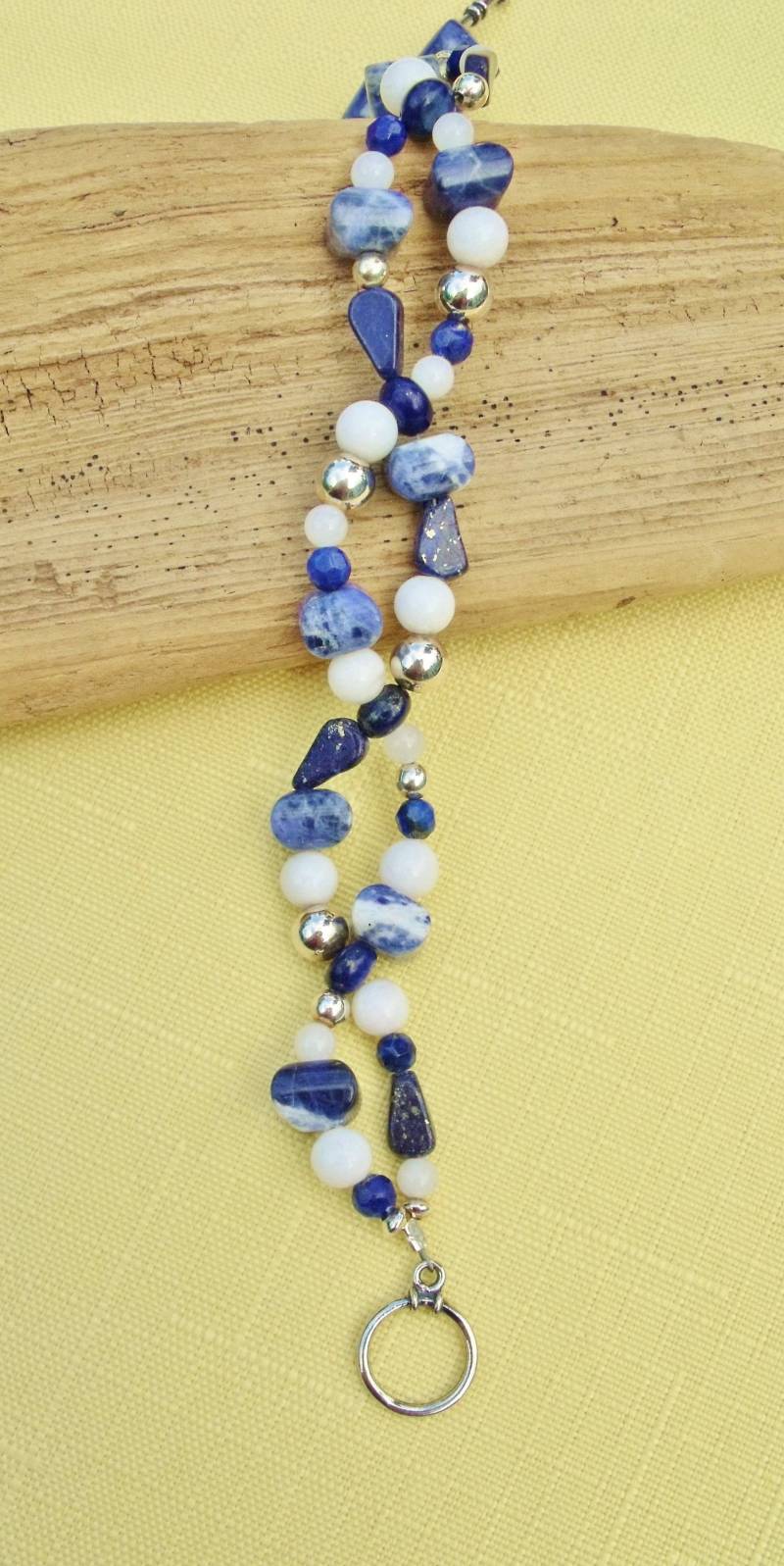 Lapis, Sodalit Und Weißer Achatarmband, Blaues Weißbältiges Armband, Handbeaded Gemstone Sterling Geschenk Für Hert Lapis, Sodalit Und Weißer Achatarmband, Blaues Weißbältiges Armband, Handbeaded Gemstone Sterling Geschenk Für Hert von Amountaindesigns
