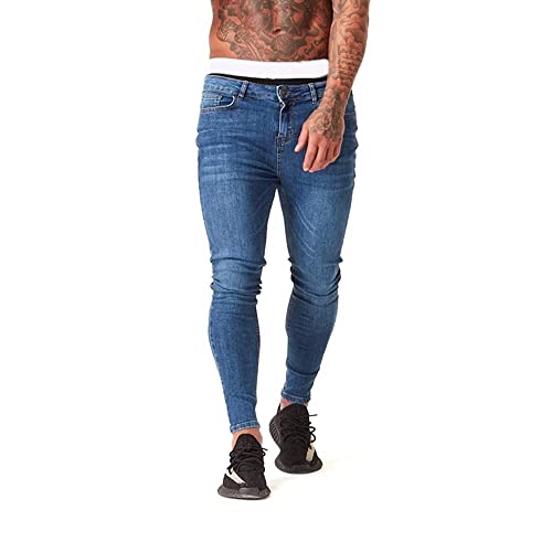 AmourCouture Zerrissene Skinny Jeans für Herren, super dehnbar, Distressed Slim Fit, modische Hose - Blau - 52 von AmourCouture