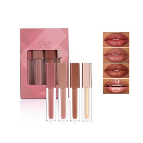 4-Farbe Lippenstift-Set Make-up: 24h Non-stick Lippenfleck + Glanzmatte Lippenglitzer + High-Color Lippenfüller | Für Frauen & Mädchen (#C, 43.5g) von AmourGlint