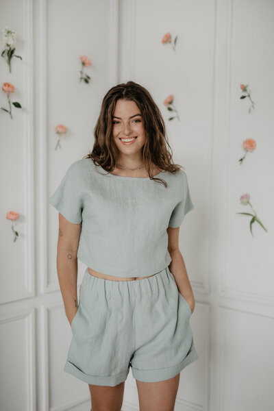 AmourLinen Leinen-Crop-Top mit Knöpfen LISA von AmourLinen