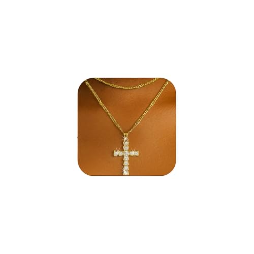 AmourLink Gold Layered Cross Necklace Set, Detachable Double - Chain Design, Rhinestone - Embellished Cross Pendant Gift - Ready with Box, Stylish for Daily & Gifting von AmourLink