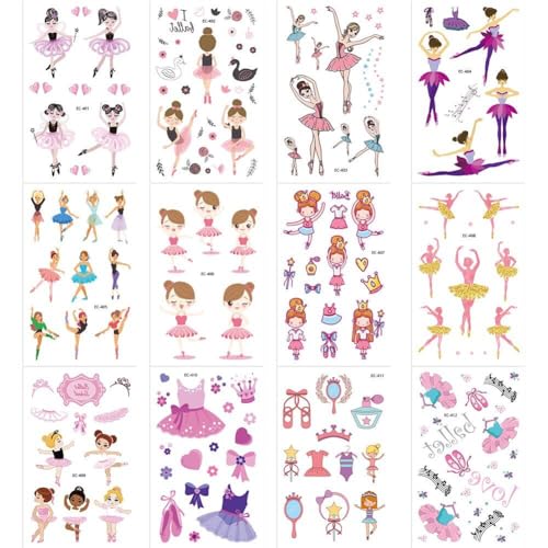 Ballett Girls Tattoo Sticker Für Kinder Geburtstagsgeschenk Süßes Cartoon Gefälschte Taty Kinder Körperkunst Wasserdichte Temporäre Tattoo von AMOYER