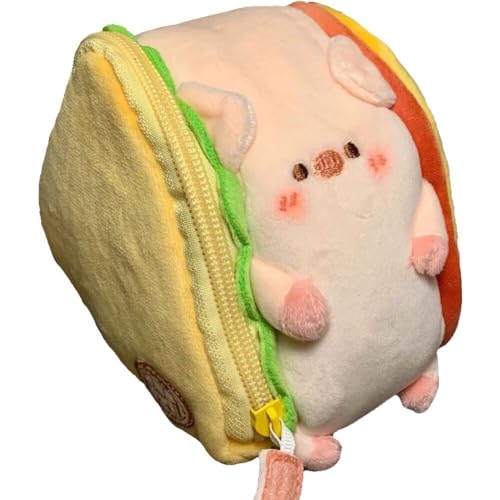 Sandwich Schwein Plüschbeutel Beutel Für Frauen Plüsch Weicher Kawaii Schlüsselhalter Anhänger Brieftasche Cartoon Tiere Münz Geldbeutel von AMOYER