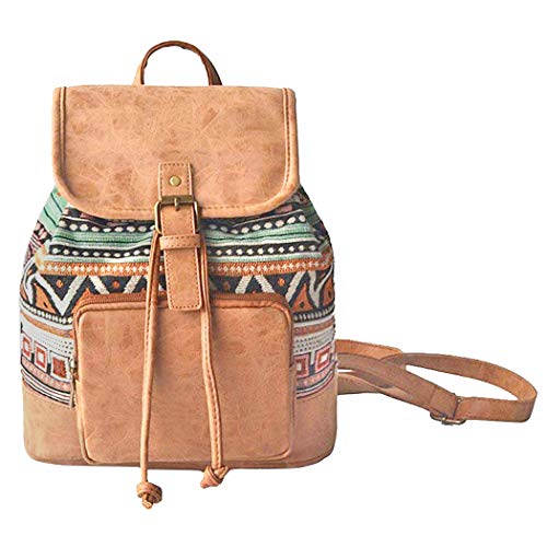 Amoyie Klassische Rucksackhandtaschen Klein, Leder und Baumwolle Freizeitrucksack, Mädchen Damen Taschen Rucksäcke für Schule, Einkaufen, Reise, Arbeit von Amoyie