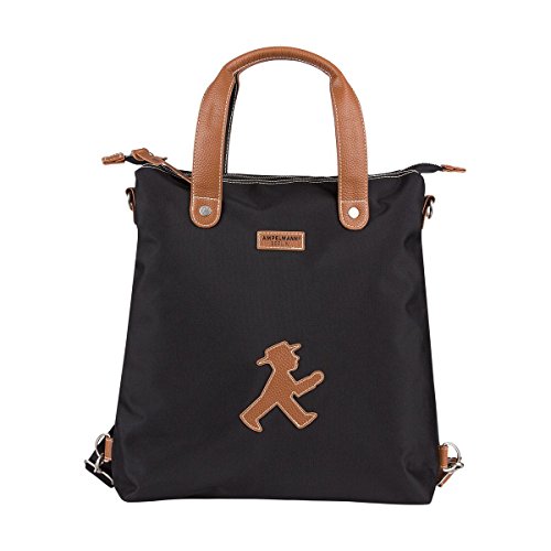 AMPELMANN Handtasche | 3 in 1 Shoppinghelfer mit Lederapplikation Geher | schwarz von AMPELMANN
