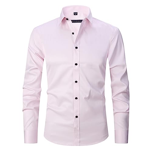 AmphaDeco Business-Hemden, Männer Soziales Hemd Schlanke Business-Kleid Hemden Lässige Knopf Elastische Formelle Männliche Hemd Einfarbig Elegantes Hemd,Rosa,6XL von AmphaDeco