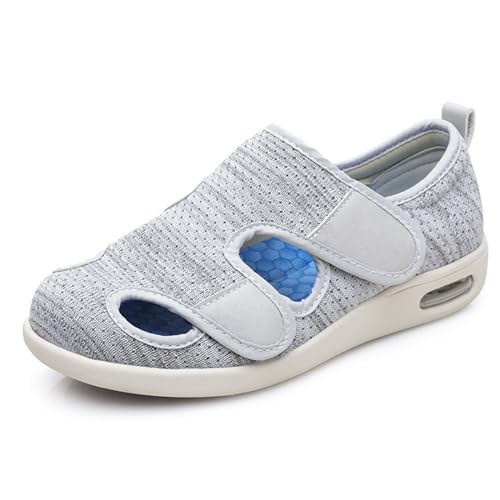 AmphaDeco Lässige Sandalen, Orthopädische geschwollene Schuhe mit breitem Fuß, Daumen-Valgus-Einstellung, weiche und bequeme Diabetikerschuhe,Light grey,36 EU von AmphaDeco