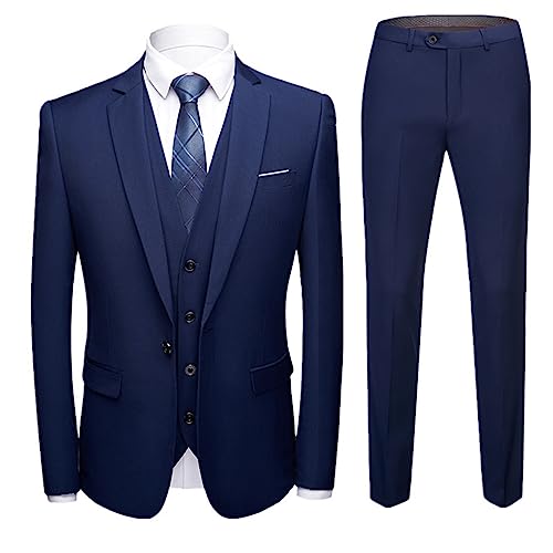 AmphaDeco Männer Anzüge 3 Stück, Einfaches Geschäft Schlank 3-Teiliger Anzug Hochwertiger Einfarbiger Blazer, Bankett High End Custom,Blau,M von AmphaDeco