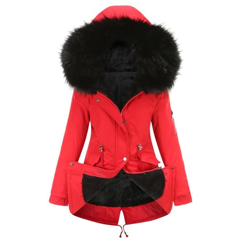 AmphaDeco Warme Winterjacke Für Damen, Verdickter Parka Mit Kapuze, Fleece-Plüsch-Baumwolljacke, Jacke Mit Reißverschlussknopf,B6,3XL von AmphaDeco