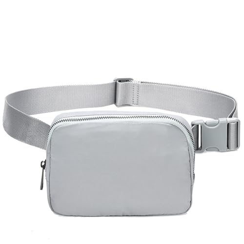 Mode lässige Gürteltasche, Nylon Running Taillentasche für Frauen und Männer, wasserdichte tragbare Reißverschluss-Umhängetasche, verstellbare Brusttasche,Light Gray,One Size von AmphaDeco