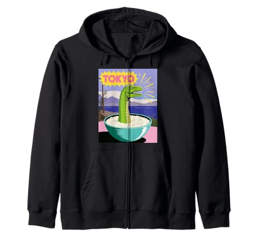 Lustige Dinosaurier-Reisschale Tokyo Japan Pop Art Humor Damen Herren Kapuzenjacke Lustige Dinosaurier-Reisschale Tokyo Japan Pop Art Humor Damen Herren Kapuzenjacke von Amphibian Turntable Joke Rave Beat Afterparty